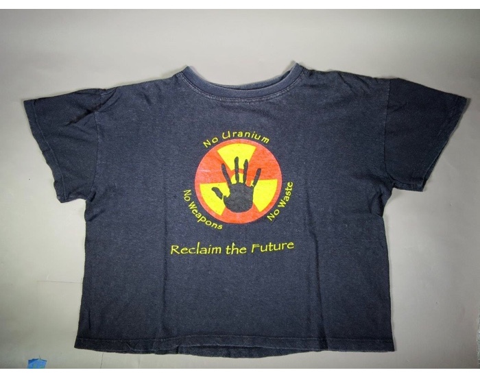 A t-shirt combining the issues of Aboriginal land rights and anti-uranium protest