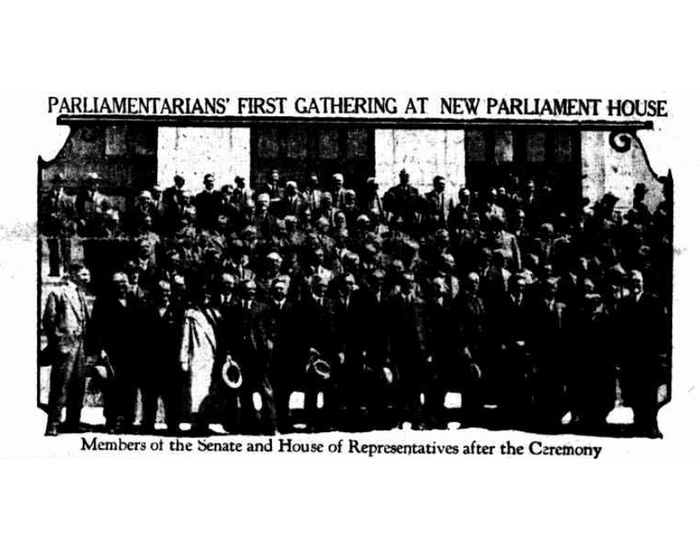 An image of Parliamentarians on the front steps of Parliament House after the ceremony.